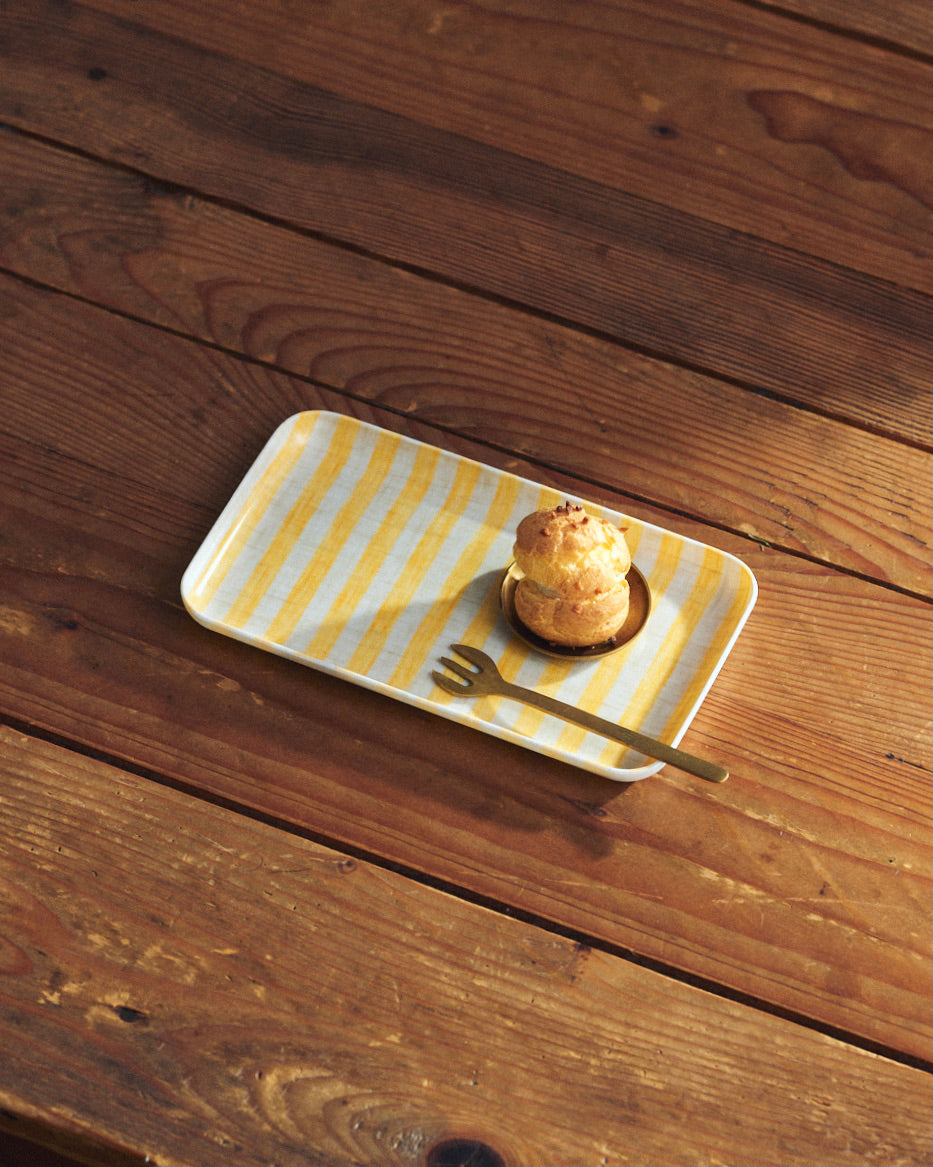 Small Linen Coated Tray | Yellow Fine Stripe Lightweight Decorative Tray