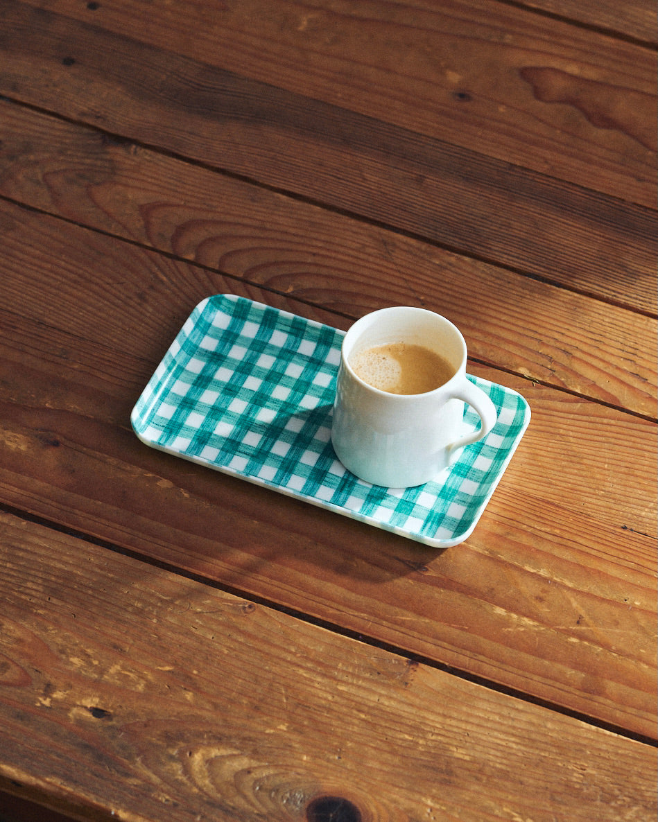Small Linen Coated Tray | Green Check Lightweight Decorative Tray