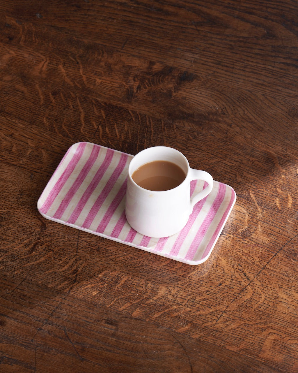 Small Linen Coated Tray | Beige & Pink Fine Stripe Lightweight Decorative Tray