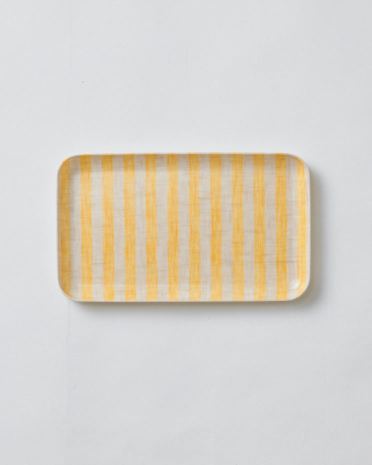Small Linen Coated Tray | Yellow Fine Stripe Lightweight Decorative Tray