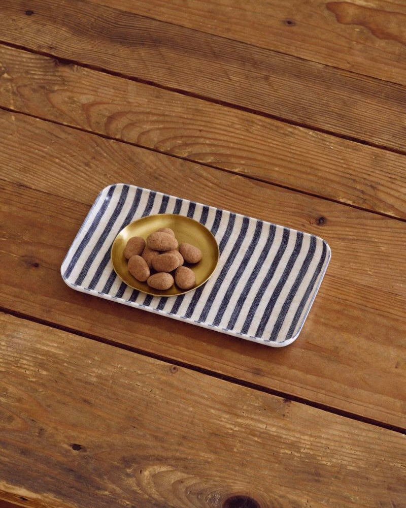 Small Linen Coated Tray | Black & White Fine Stripe Lightweight Decorative Tray