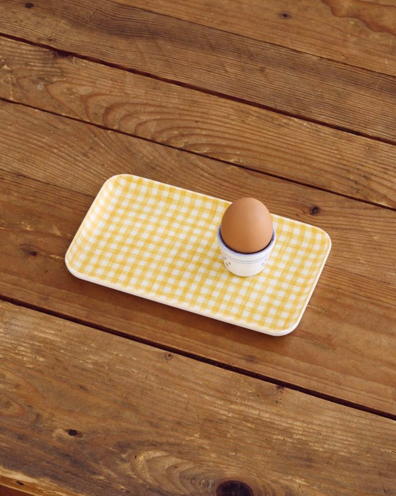 Small Linen Coated Tray | Yellow Check Lightweight Decorative Tray