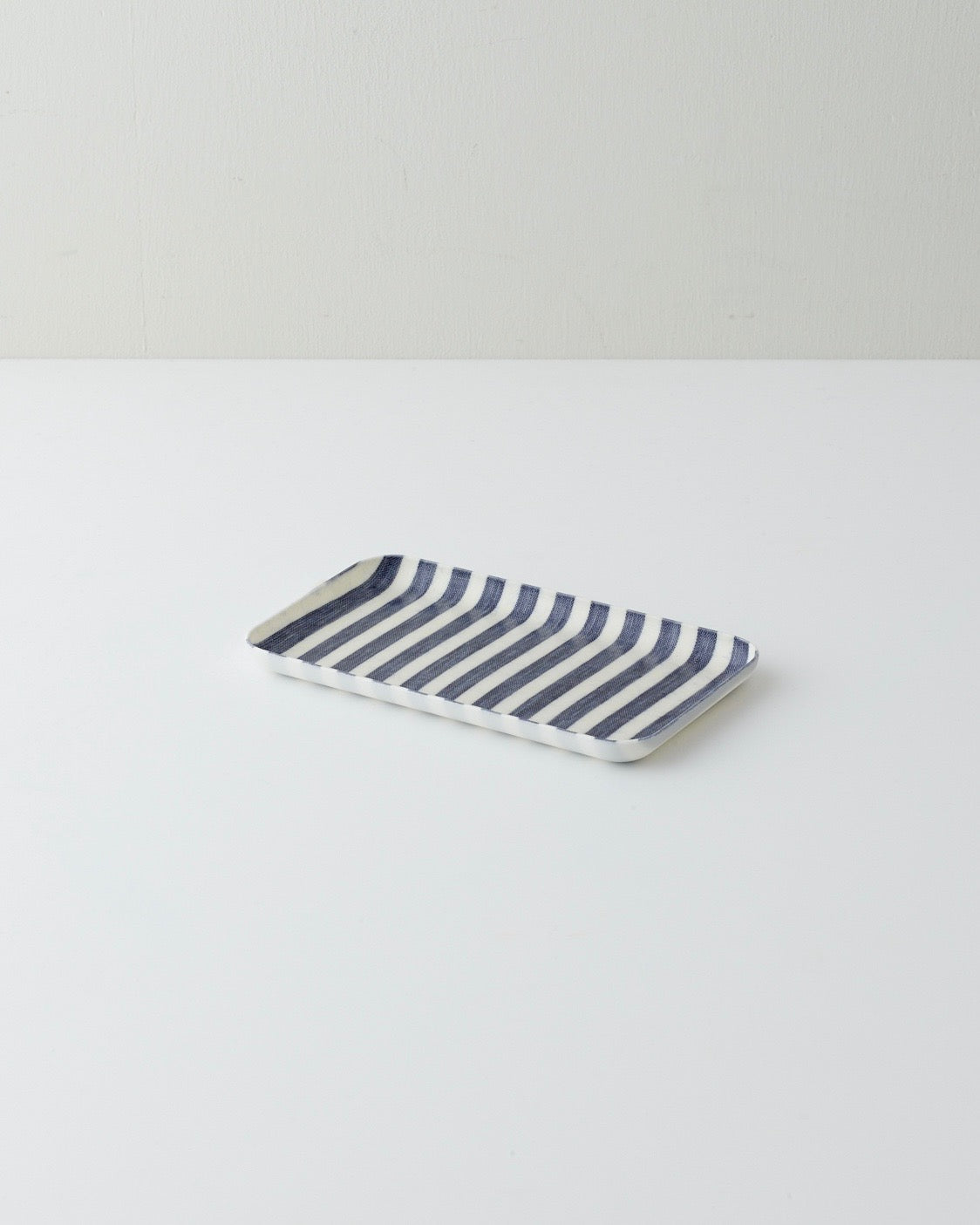 Small Linen Coated Tray | Blue & White Stripe Lightweight Decorative Tray