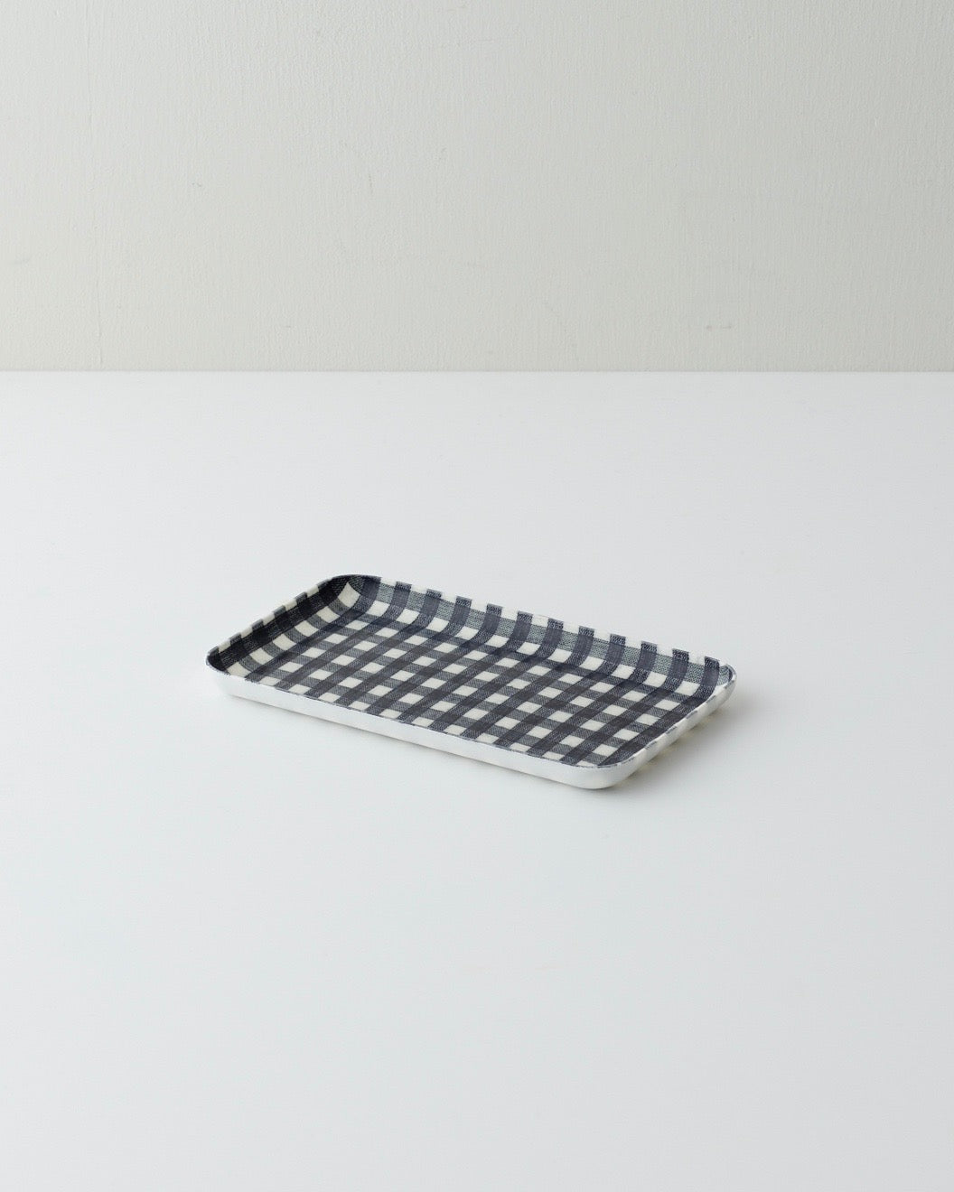 Small Linen Coated Tray | Navy & White Check Lightweight Decorative Tray