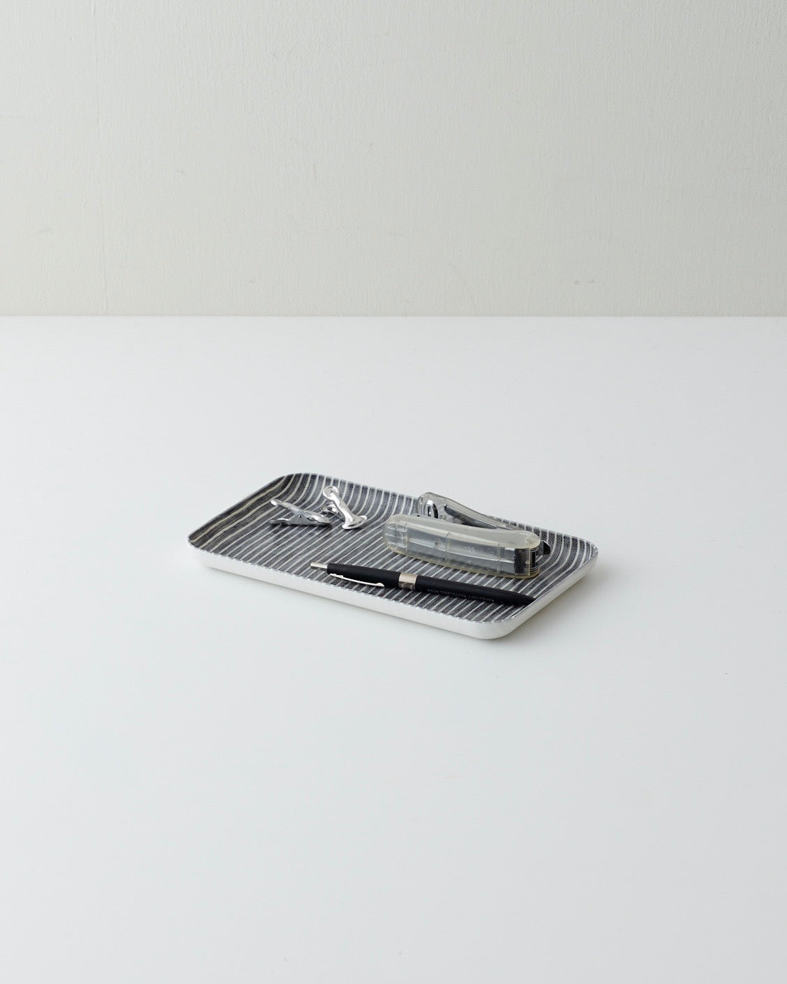 Small Linen Coated Tray | Grey with Thin White Stripe Decorative Tray