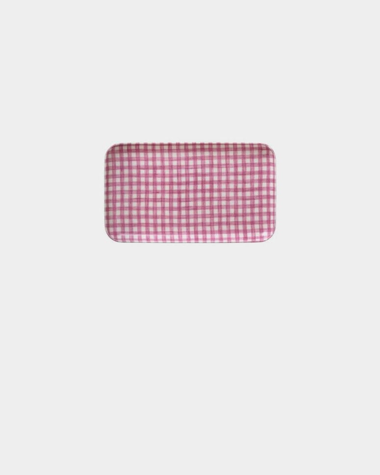 Small Linen Coated Tray | Pink Check Lightweight Decorative Tray