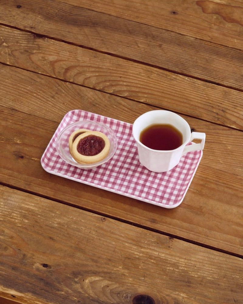 Small Linen Coated Tray | Pink Check Lightweight Decorative Tray