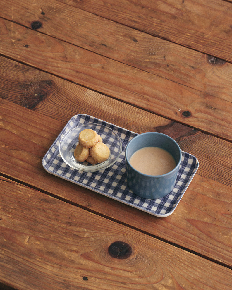 Small Linen Coated Tray | Purple & Beige Check Lightweight Decorative Tray