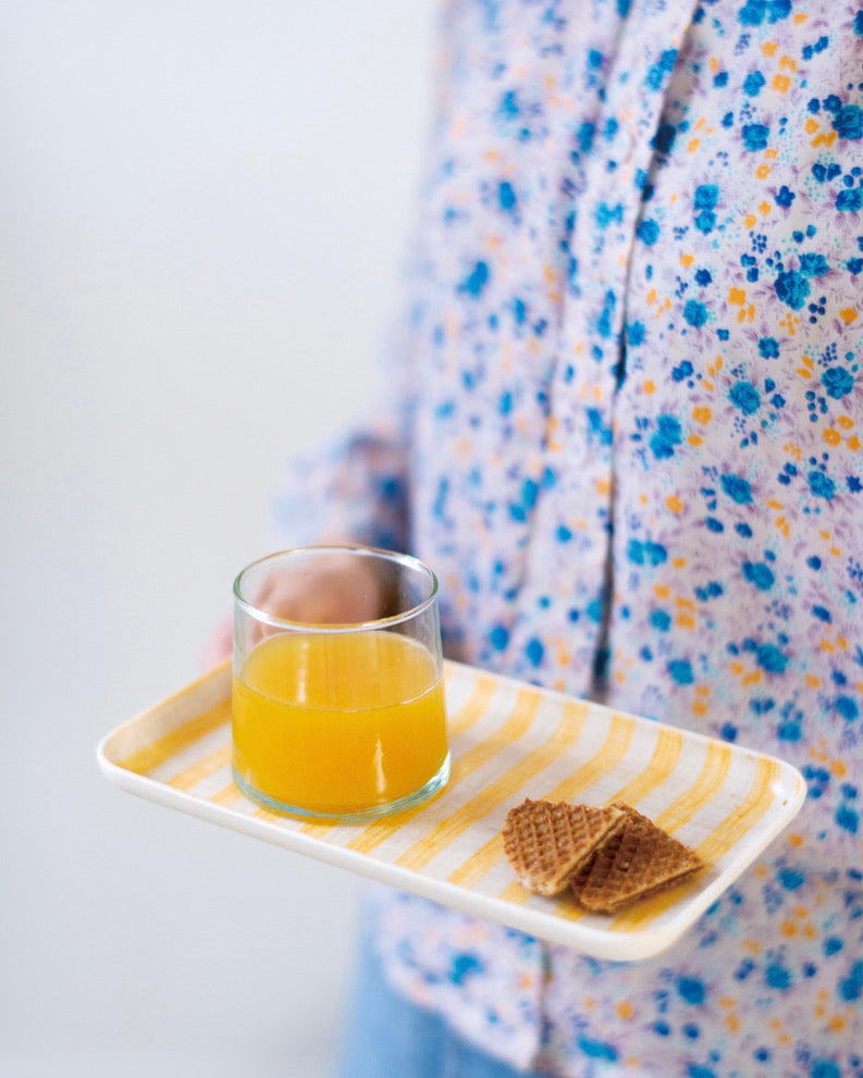 Small Linen Coated Tray | Yellow Fine Stripe Lightweight Decorative Tray