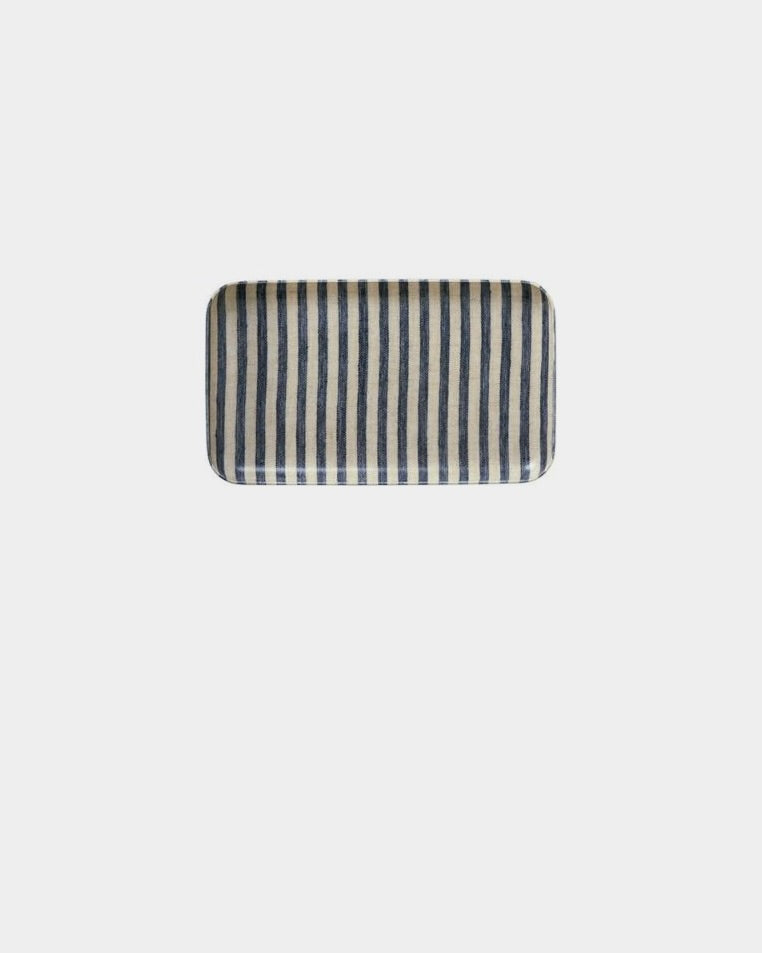 Small Linen Coated Tray | Black & White Fine Stripe Lightweight Decorative Tray