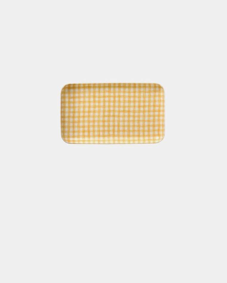 Small Linen Coated Tray | Yellow Check Lightweight Decorative Tray
